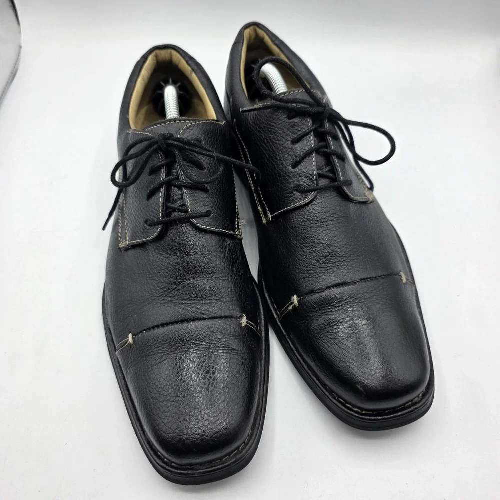 Belvedere Dress Shoes Mens 8.5 D Black‎ Leather Florence Oxford Pebbled Cap Toe